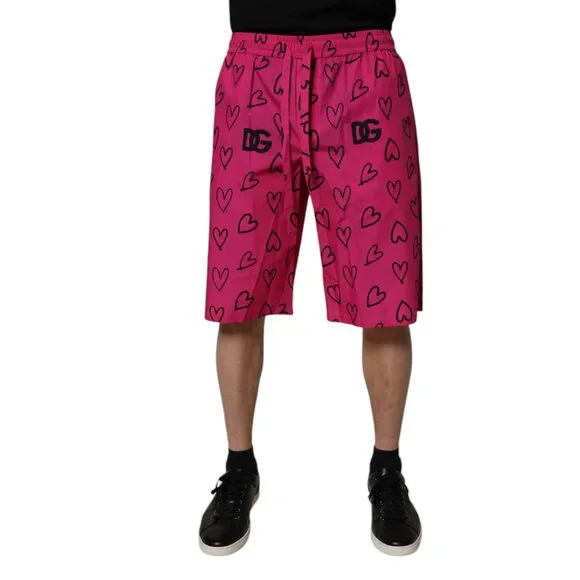 Dolce & Gabbana Pink Cotton Heart Print Bermuda Shorts Mens Shorts